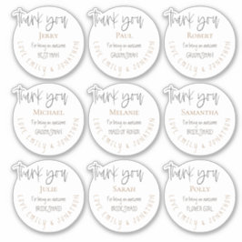 Pegatina 9 Nombre individual Gracias Mensaje Bridal