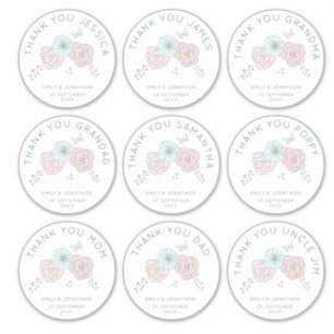 Pegatina 9 Nombre Individual Grande Gracias Boda De Flores