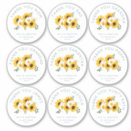 Pegatina 9 Nombre Individual Pequeño Gracias Girasol Boda