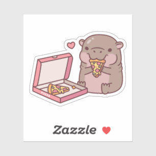 Pegatina A Cute Pygmy Hippo le encanta comer pizza