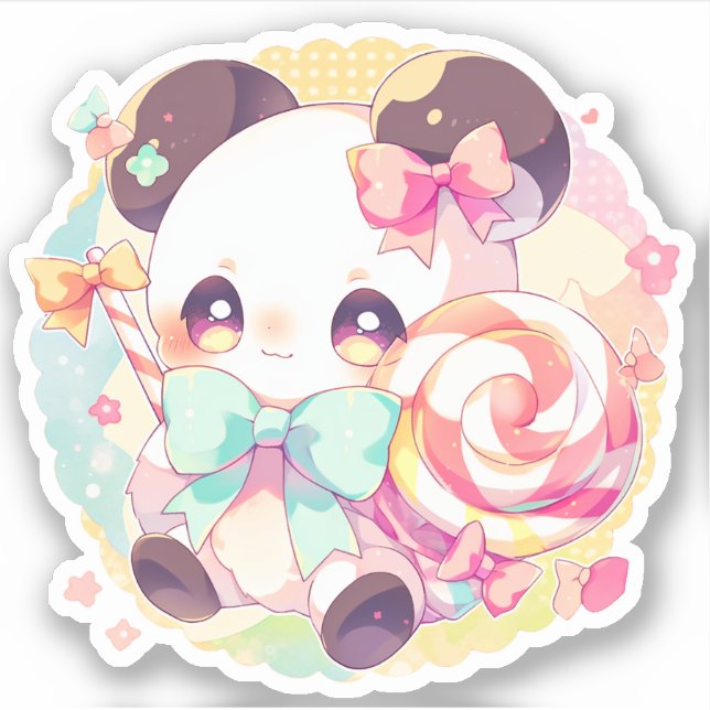 Pegatina A Kawaii Panda Le Encanta El Lollipop (Anverso)