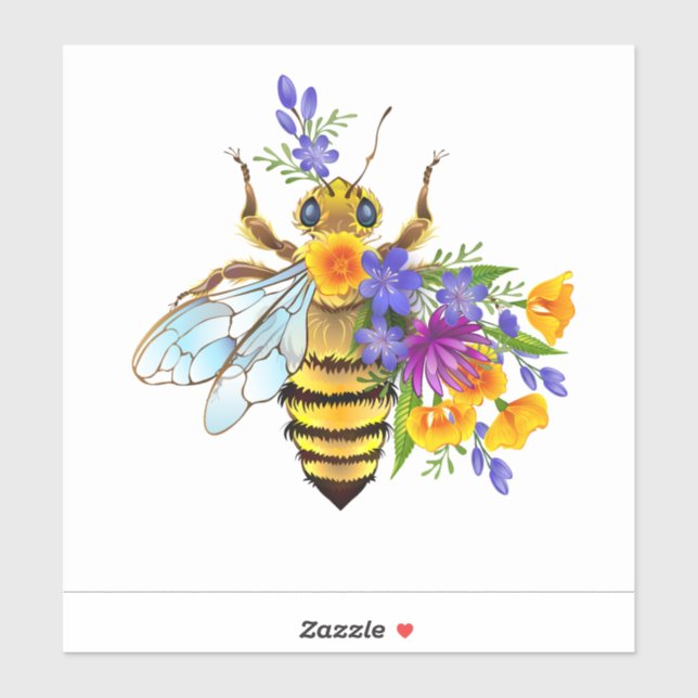 Pegatina Abeja de flor con plantas silvestres (Hoja)