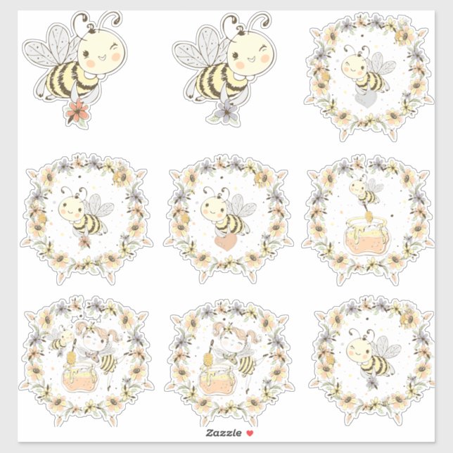 Pegatina Abejas, Hadas Y Abejas Infantiles En Patrón Sin Ma (Hoja)