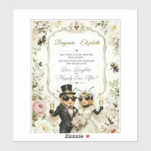 Pegatina Abejas melíferas adorables, elegante boda floral