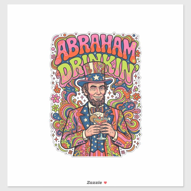 Pegatina Abraham Patriótico Bebiendo Retro (Hoja)