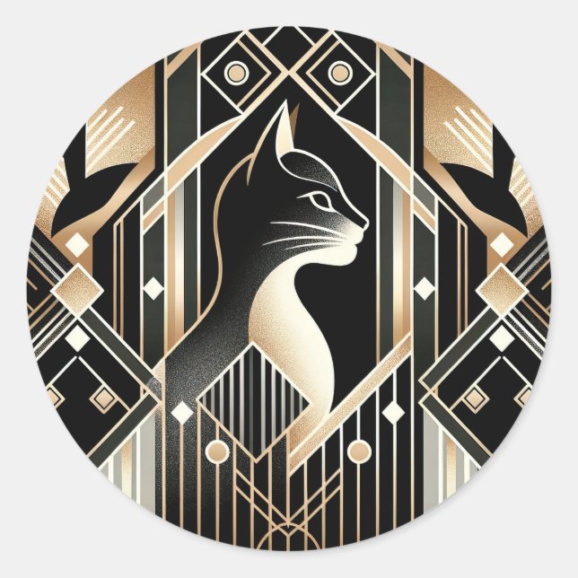 Pegatina abstracta de gato negro decorativo (Anverso)