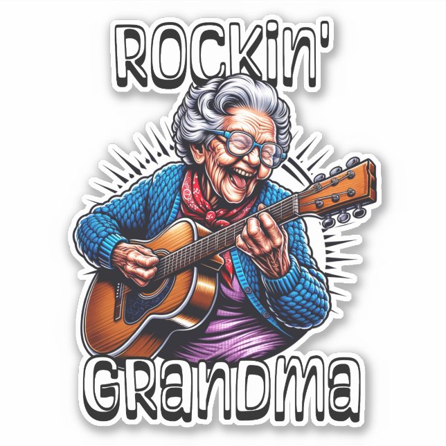 Pegatina Abuela Rockera Cómic Divertido  (Anverso)