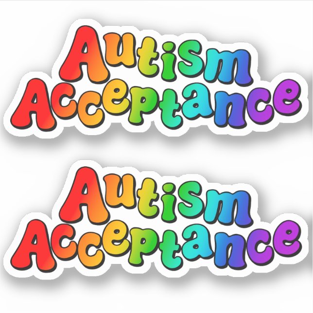 Pegatina Aceptación de autismo tipografía arcoiris (Anverso)