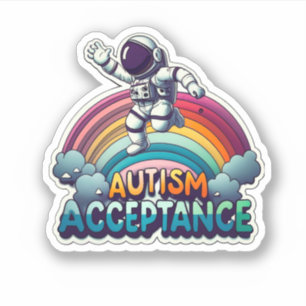 Pegatina Aceptación del autismo como astronauta del arco ir