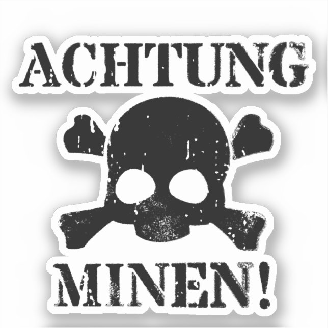 Pegatina ¡Achtung Minen! (¡Atención a las minas!) Rótulo de (Anverso)
