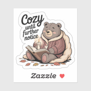 Pegatina Acogedor Chubby Bear leyendo otoño