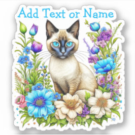 Pegatina Acuarela Ai personalizada gato siamés en flores