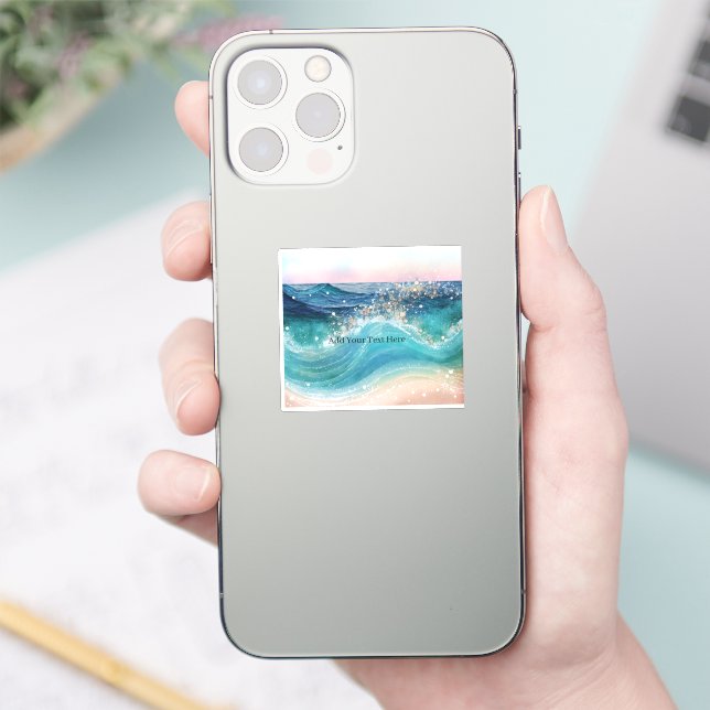 Pegatina Acuarela Blue White Ocean Wave Personalizado Foto  (Teléfono)