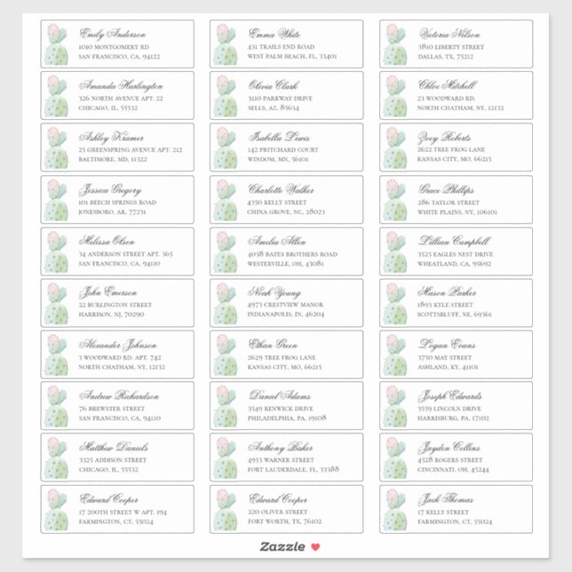 Pegatina Acuarela cactus dirección de los clientes. Etiquet (Hoja)