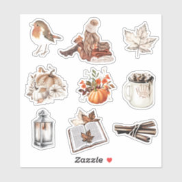 Pegatina Acuarela chica otoño leyendo papel de scrapbook