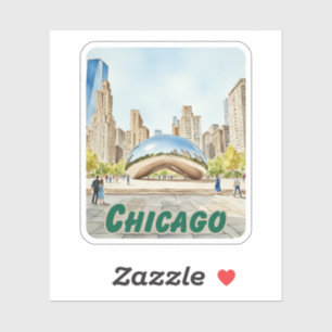Pegatina Acuarela de Chicago Bean
