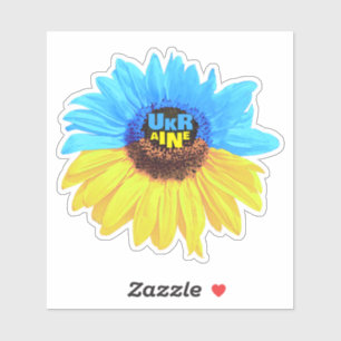 Pegatina Acuarela de girasol de Ucrania bandera azul amaril