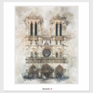 Pegatina Acuarela de la histórica fachada de la catedral de