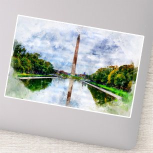 Pegatina Acuarela del Monumento a Washington con reflejo