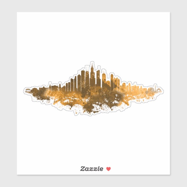 Pegatina Acuarela del Skyline de Chicago en naranja (Hoja)
