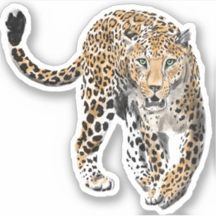 Pegatina acuarela leopardo gato de la selva animal pintado