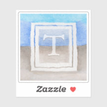 Acuarela, mar monograma y arena azul y tan