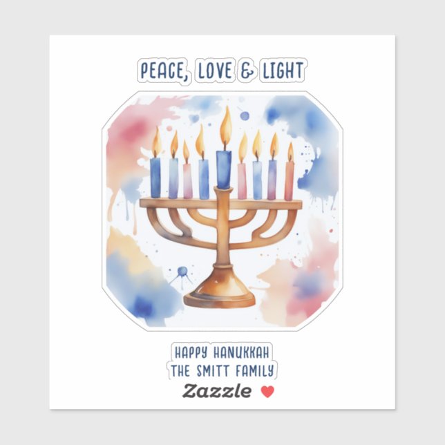 Pegatina Acuarela Menorah Happy Hanukkah (Hoja)
