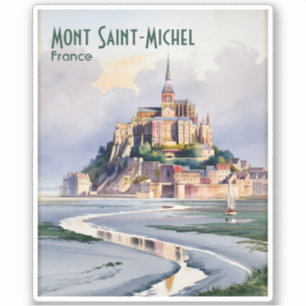 Pegatina Acuarela Mont Saint Michel Francia Viajes Antiguos