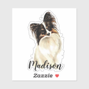 Pegatina Acuarela Papillon Dog Animal Custom Name