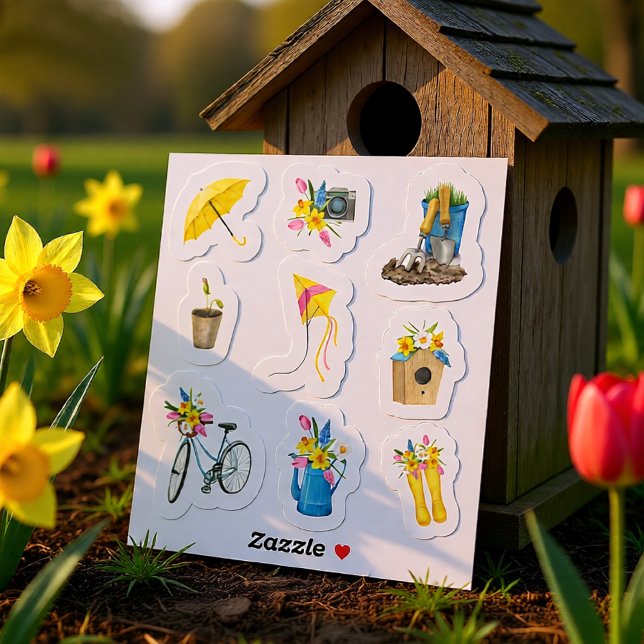 Pegatina Acuarela Primavera con ramo de flores conjunto 1 (Watercolor Spring Garden Cottage Flowers Sticker)