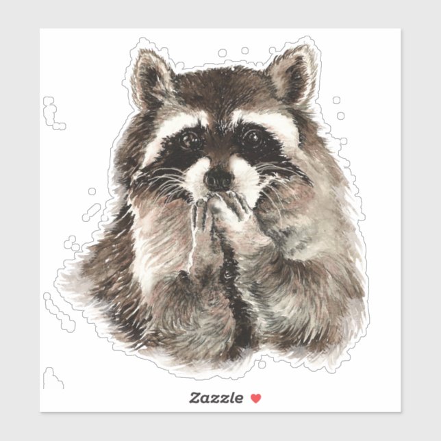Pegatina Acuarela Raccoon que relata besos divertidos arte  (Hoja)