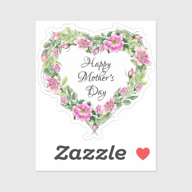 Pegatina Acuarela Rosa Corazón rosa Feliz Día de la Madre (Hoja)