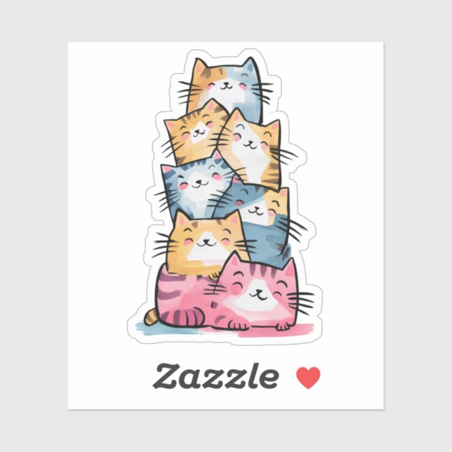 Pegatina Acuarela singulares gatos modernos (Hoja)