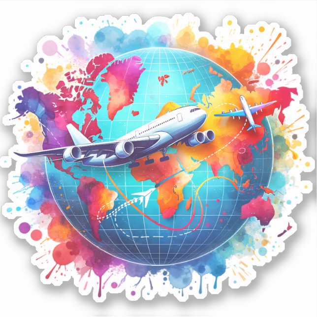 Pegatina Acuarela Viajemos por el diseño del mundo (Anverso)