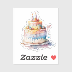 Pegatina Acuarela Whimsical Birday Cake