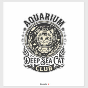 Pegatina Acuario Gato de Mar Profundo Gráfico Divertido - A