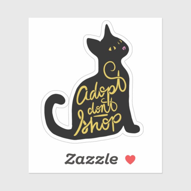 Pegatina Adoptar no comprar adopción de gato negro (Hoja)
