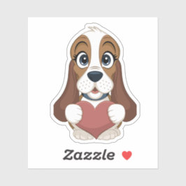 Pegatina Adorable Basset Hound Puppy Heart Sticker