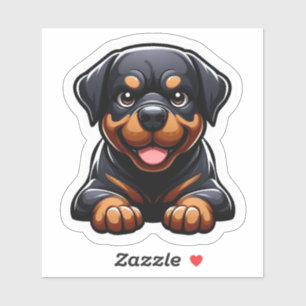 Pegatina Adorable cachorro Rottweiler Chibi sonriendo