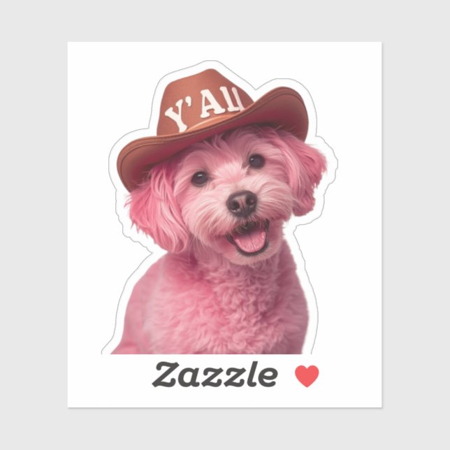 Pegatina Adorable caniche rosa en un gorra de estilo occide (Hoja)