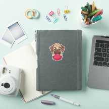 Adorable Cartoon Pug Puppy with Pink Heart