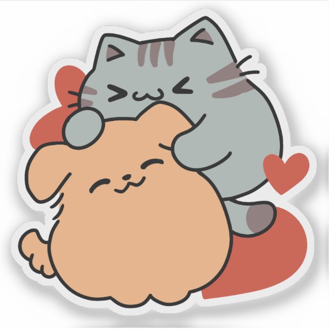 Pegatina Adorable Cat and Dog Hug - Diseño de Meow & Woof (Anverso)