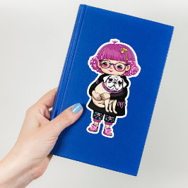 Pegatina Adorable Chica abrazando una bomba