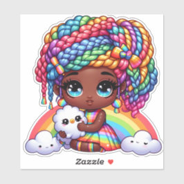 Pegatina adorable chica arcoiris