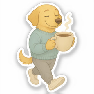 Pegatina Adorable Coffee Dog Clipart