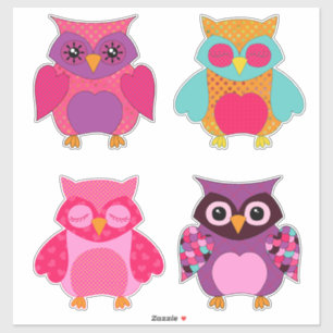 Pegatina Adorable Colorful Owls Valentine