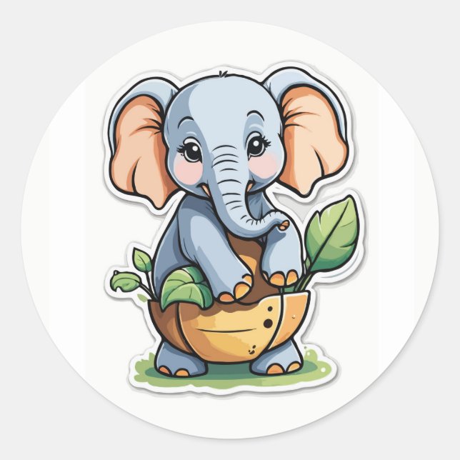 Pegatina Adorable de Elefantes Bebés - Safari Cuad (Anverso)