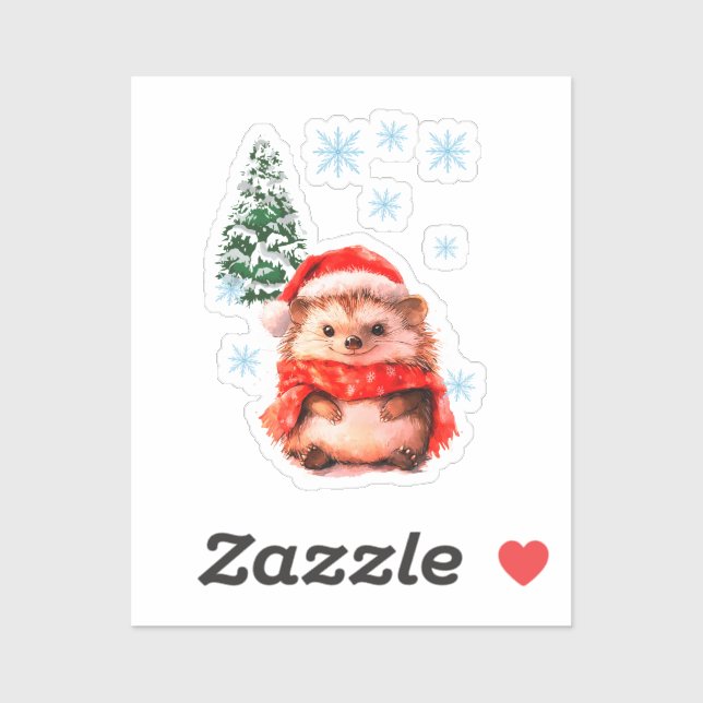 Pegatina adorable de erizo de Navidad - Invierno f (Hoja)