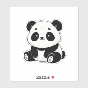 Pegatina Adorable dibujo de panda en blanco y negro