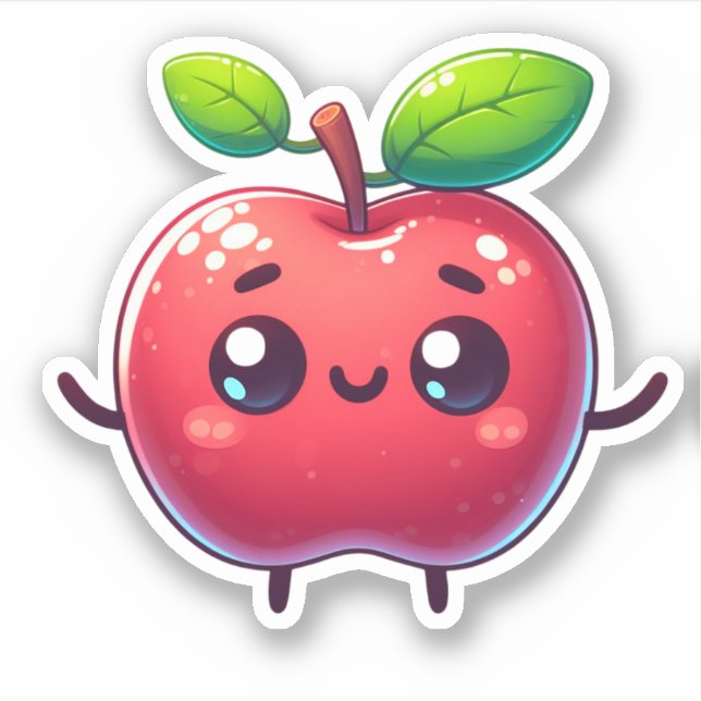 Pegatina adorable fruta de manzana kawaii (Anverso)